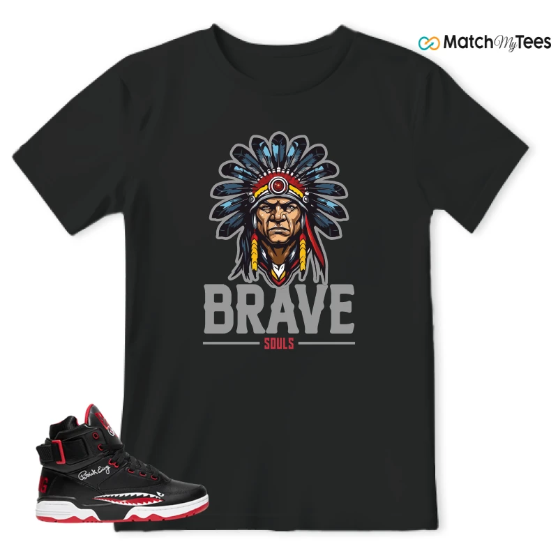 EWING ATHLETICS 33 HI BLACK RED WHITE SHARK SNEAKER Matching Tees t-shirt