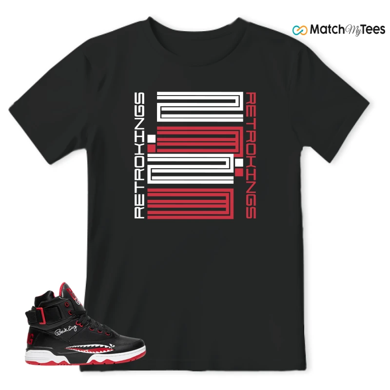 EWING ATHLETICS 33 HI BLACK RED WHITE SHARK SNEAKER Matching Tees t-shirt