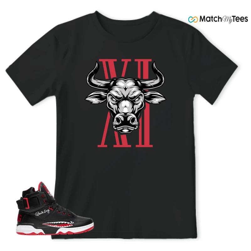 EWING ATHLETICS 33 HI BLACK RED WHITE SHARK SNEAKER Matching Tees t-shirt