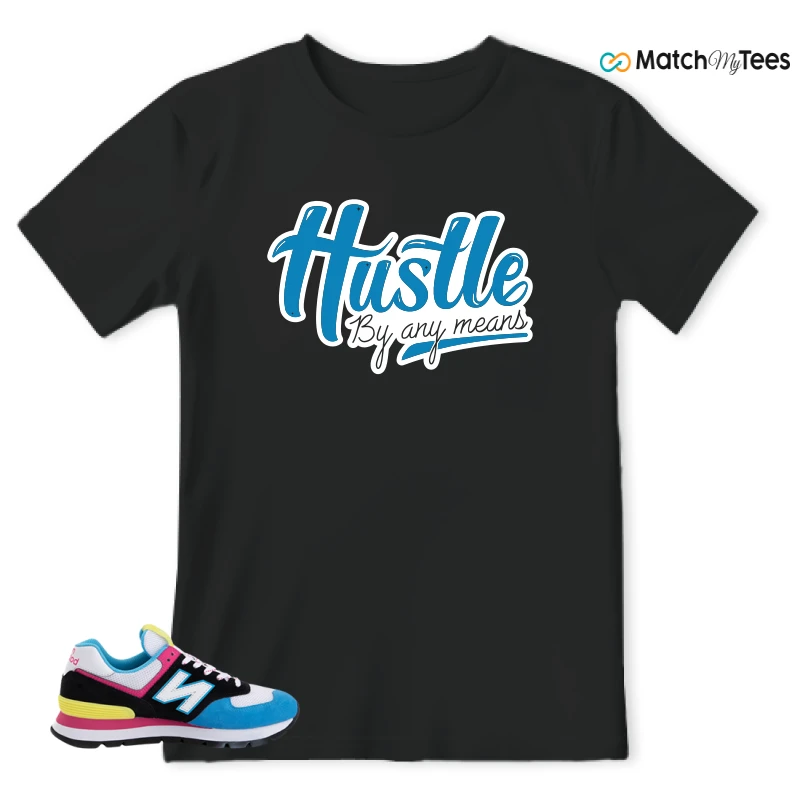 NEW BALANCE 574 RUGGED BLACK BLUE PINK SNEAKER Matching Tees t-shirt