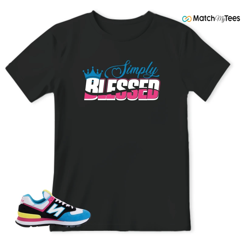 NEW BALANCE 574 RUGGED BLACK BLUE PINK SNEAKER Matching Tees t-shirt