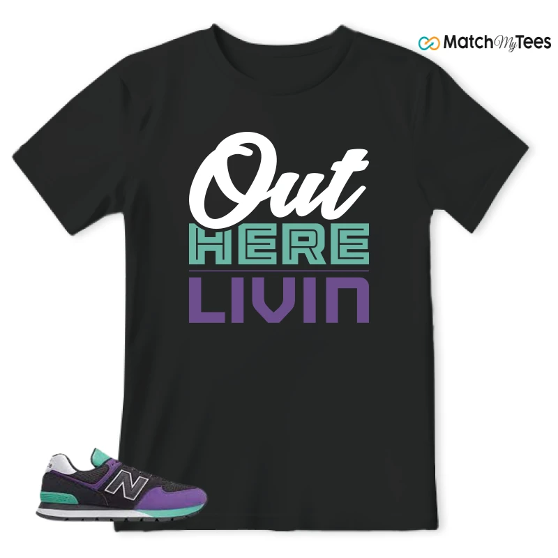 NEW BALANCE 574 RUGGED BLACK PRISM PURPLE SNEAKER Matching Tees t-shirt
