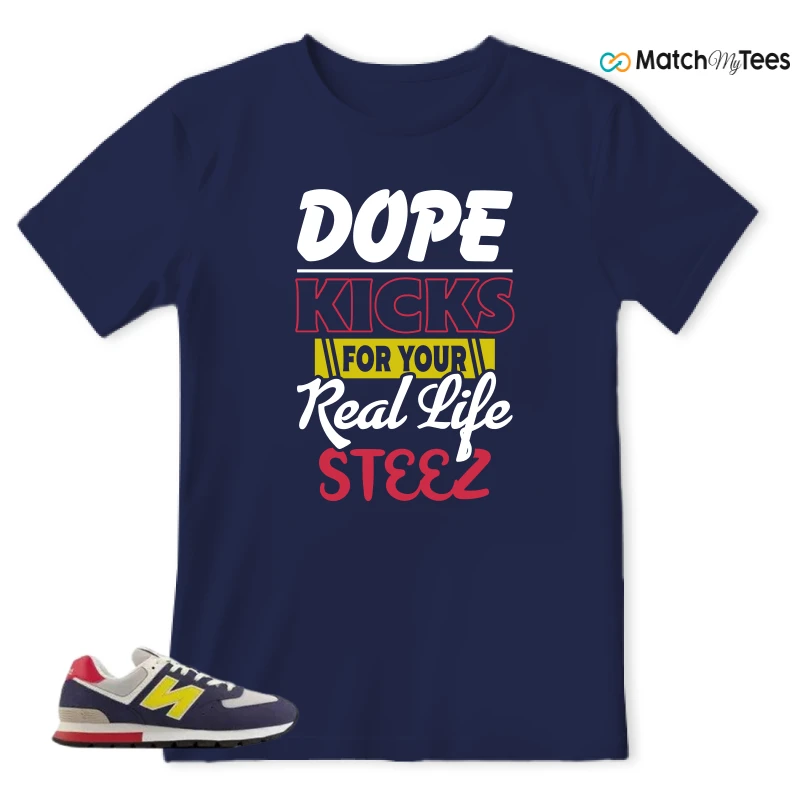 NEW BALANCE 574 RUGGED BLUE YELLOW SNEAKER Matching Tees t-shirt
