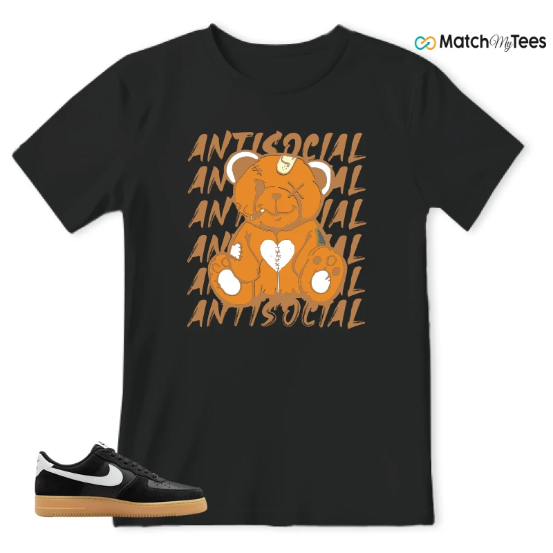NIKE AIR FORCE 1 LOW  BLACK WHITE GUM SNEAKER Matching Tees t-shirt