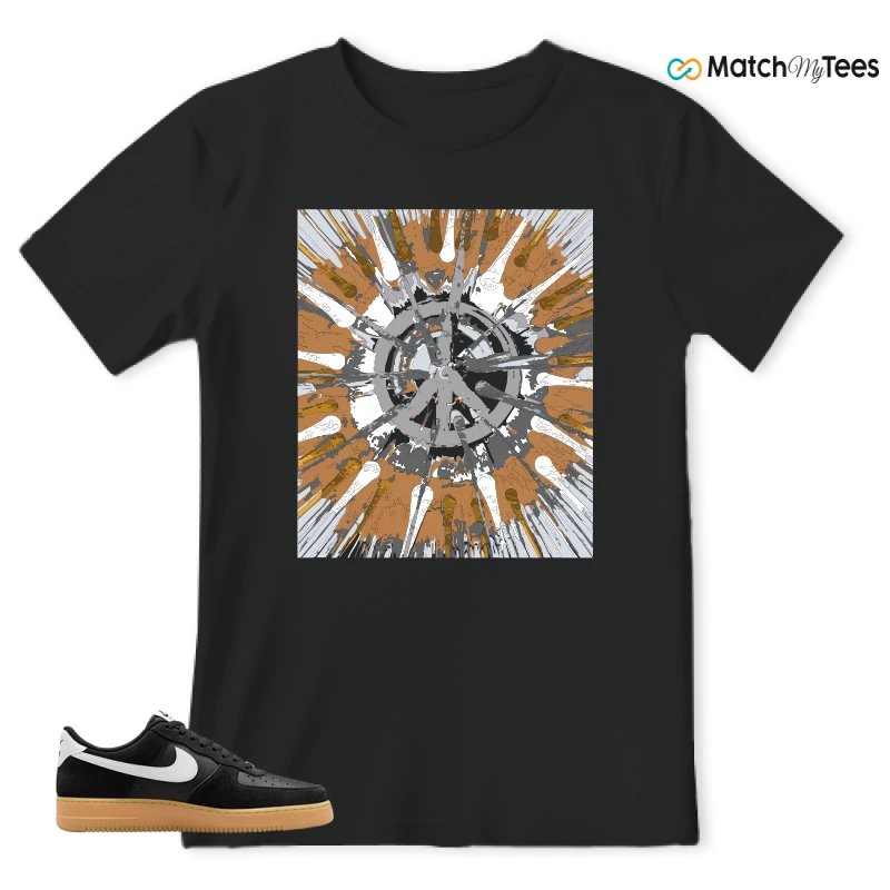 NIKE AIR FORCE 1 LOW  BLACK WHITE GUM SNEAKER Matching Tees t-shirt