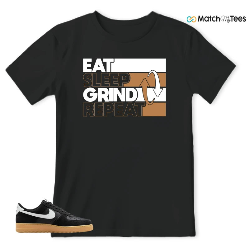 NIKE AIR FORCE 1 LOW  BLACK WHITE GUM SNEAKER Matching Tees T-shirt for Men