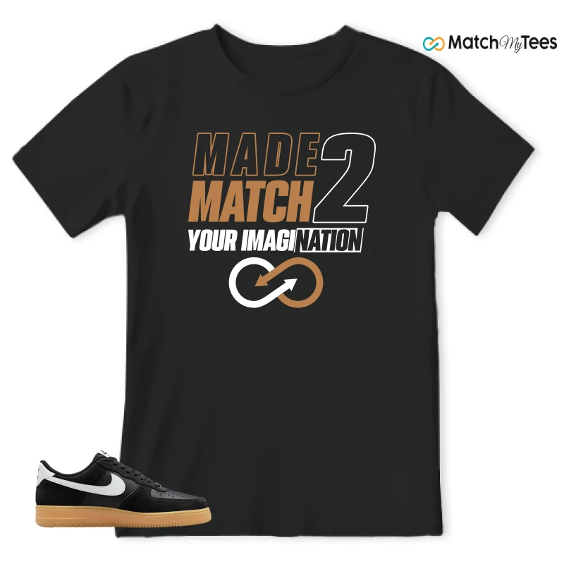 NIKE AIR FORCE 1 LOW  BLACK WHITE GUM SNEAKER Matching Tees t-shirt