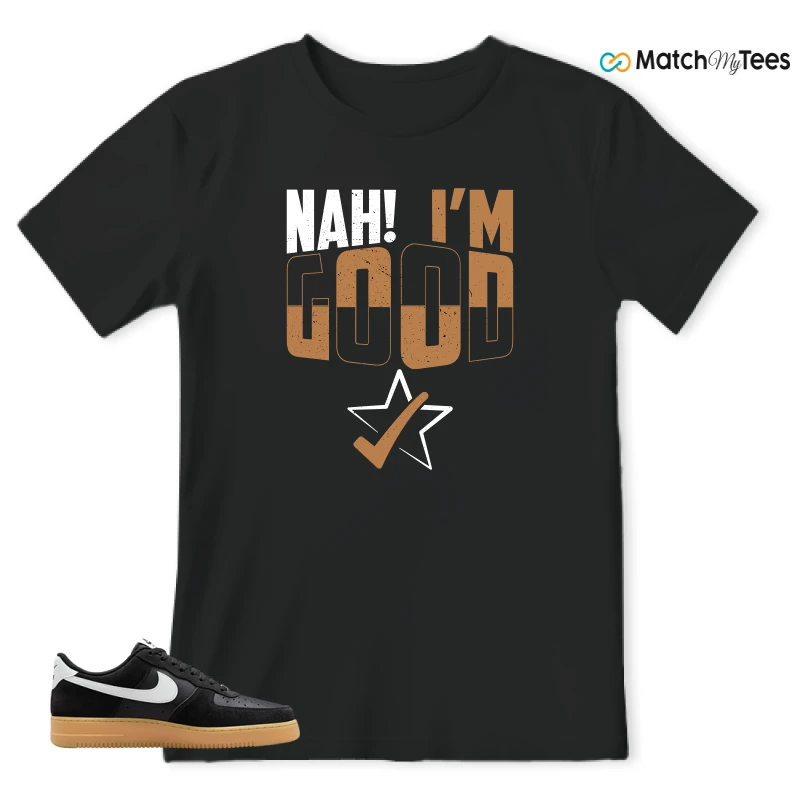 NIKE AIR FORCE 1 LOW  BLACK WHITE GUM SNEAKER Matching Tees t-shirt