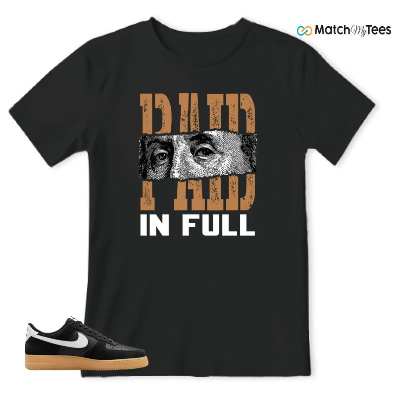NIKE AIR FORCE 1 LOW  BLACK WHITE GUM SNEAKER Matching Tees t-shirt