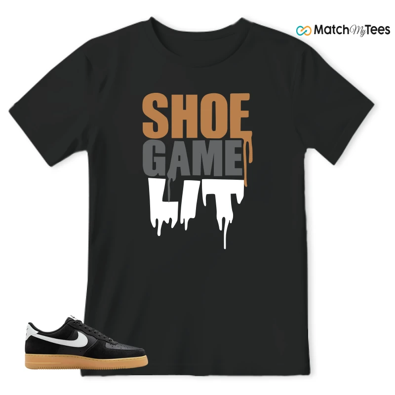 NIKE AIR FORCE 1 LOW  BLACK WHITE GUM SNEAKER Matching Tees t-shirt