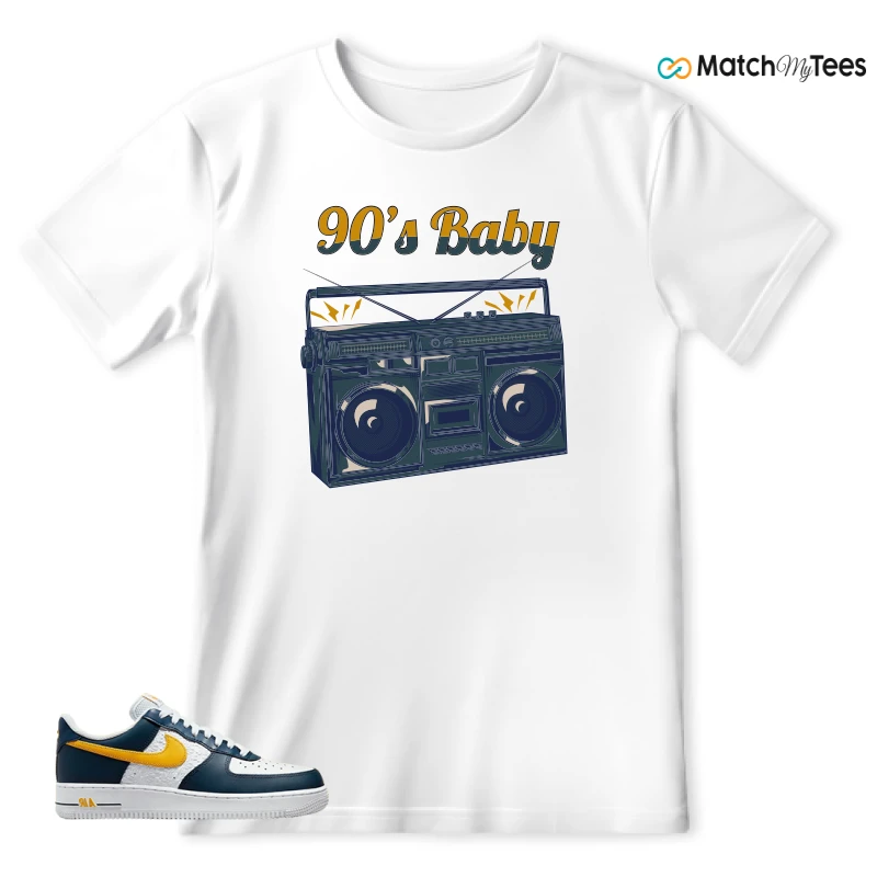 NIKE AIR FORCE 1 LOW EMB NAVY UNIVERSITY GOLD SNEAKER Matching Tees t-shirt