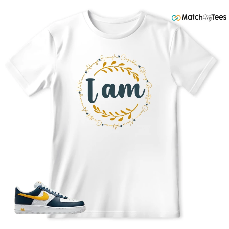 NIKE AIR FORCE 1 LOW EMB NAVY UNIVERSITY GOLD SNEAKER Matching Tees T-shirt for Men