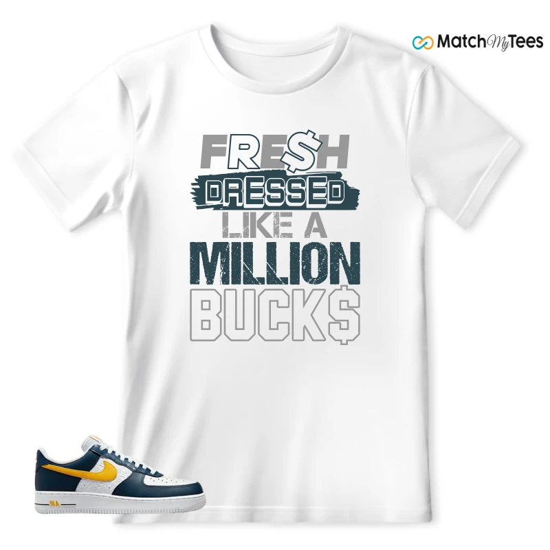 NIKE AIR FORCE 1 LOW EMB NAVY UNIVERSITY GOLD SNEAKER Matching Tees t-shirt