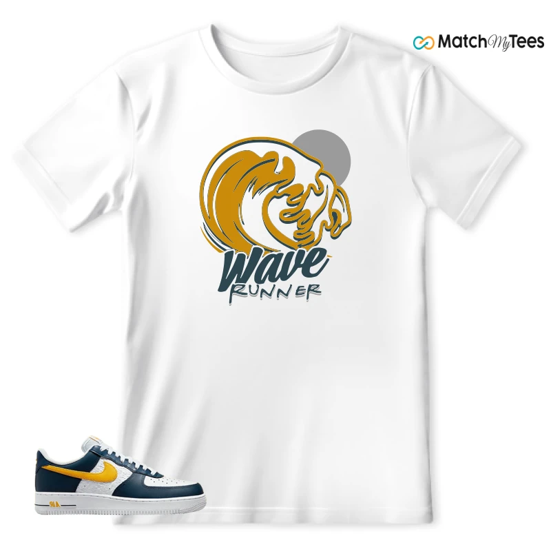 NIKE AIR FORCE 1 LOW EMB NAVY UNIVERSITY GOLD SNEAKER Matching Tees T-shirt for Men