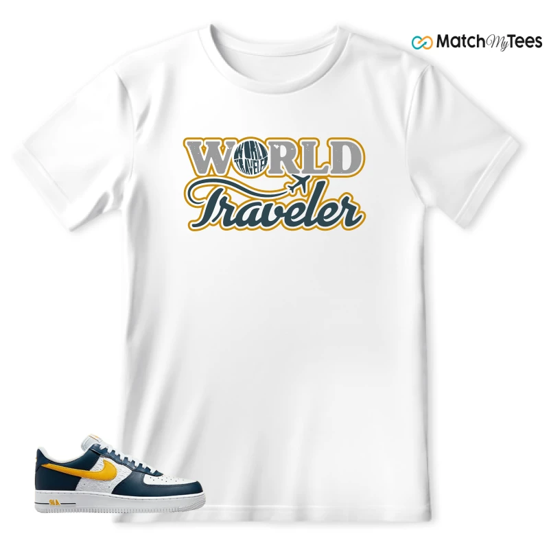 NIKE AIR FORCE 1 LOW EMB NAVY UNIVERSITY GOLD SNEAKER Matching Tees t-shirt