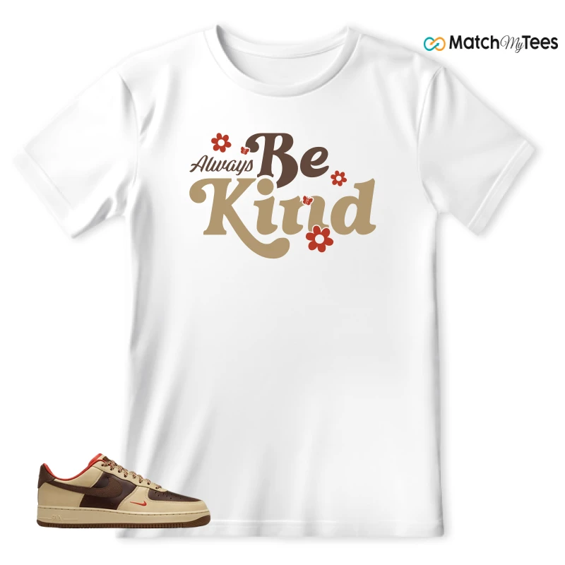 NIKE AIR FORCE 1 LOW LIGHT BRITISH TAN CACAO WOW SNEAKER Matching Tees T-shirt for Men