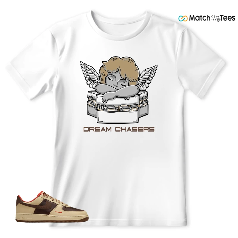NIKE AIR FORCE 1 LOW LIGHT BRITISH TAN CACAO WOW SNEAKER Matching Tees t-shirt