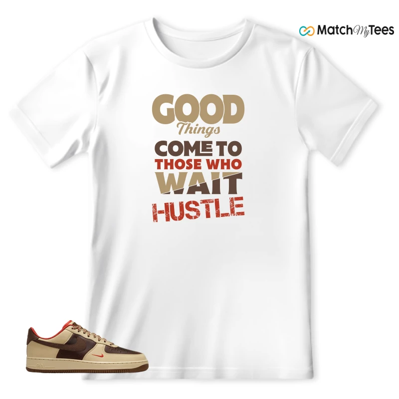 NIKE AIR FORCE 1 LOW LIGHT BRITISH TAN CACAO WOW SNEAKER Matching Tees t-shirt