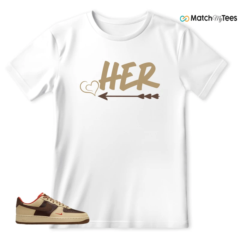 NIKE AIR FORCE 1 LOW LIGHT BRITISH TAN CACAO WOW SNEAKER Matching Tees t-shirt