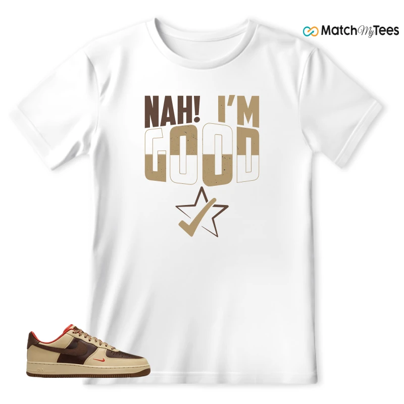NIKE AIR FORCE 1 LOW LIGHT BRITISH TAN CACAO WOW SNEAKER Matching Tees t-shirt
