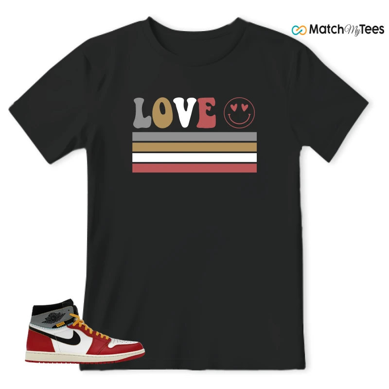 NIKE AIR JORDAN 1 HIGH X UNION LA SNEAKER/VARSITY RED/BLACK-SAIL-SHADOW GREY-MUSLIN matching T-shirt