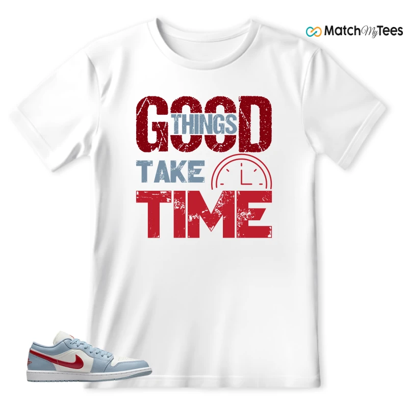 NIKE AIR JORDAN 1 LOW BLUE DUNE RED WMNS SNEAKER Matching Tees t-shirt
