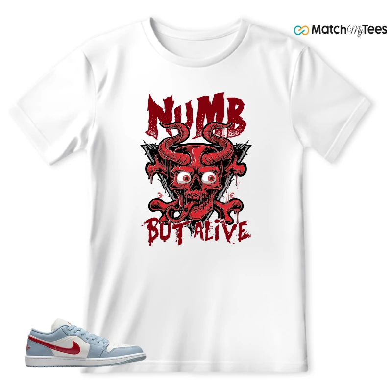 NIKE AIR JORDAN 1 LOW BLUE DUNE RED WMNS SNEAKER Matching Tees t-shirt