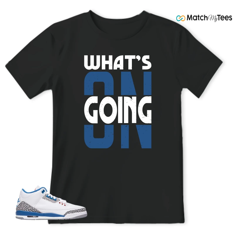 NIKE AIR JORDAN 3 RETRO TRUE BLUE 2026 GRADE SCHOOL SNEAKER/WHITE/VARSITY RED/TRUE BLUE/CEMENT GREY/ANTHRACITE matching T-shirt