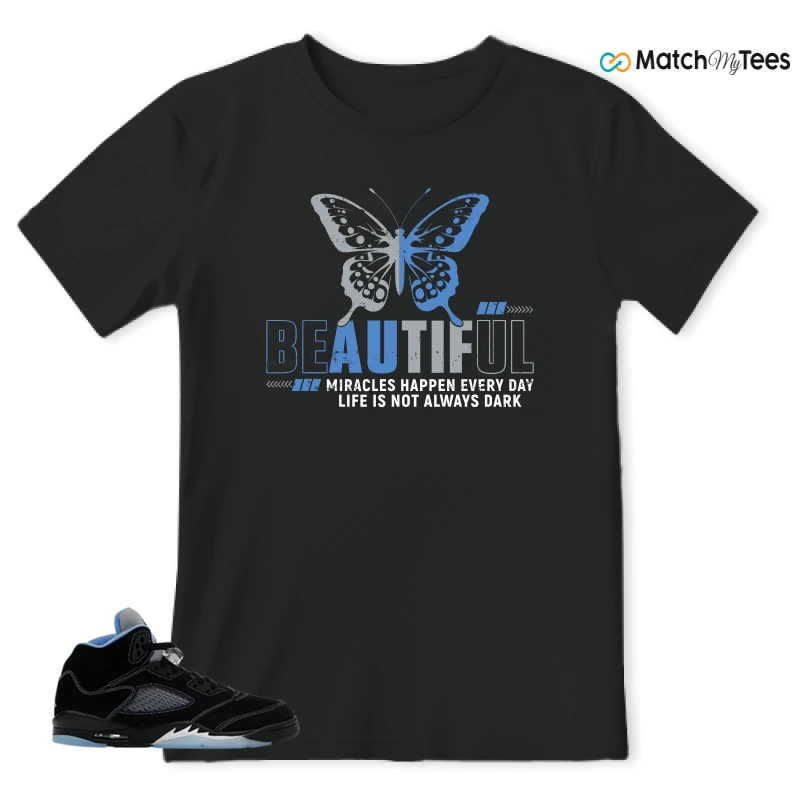NIKE AIR JORDAN 5 BLACK UNIVERSITY BLUE SNEAKER Matching Tees t-shirt