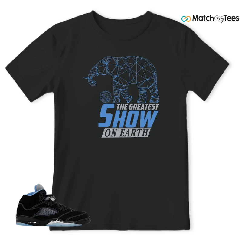 NIKE AIR JORDAN 5 BLACK UNIVERSITY BLUE SNEAKER Matching Tees t-shirt