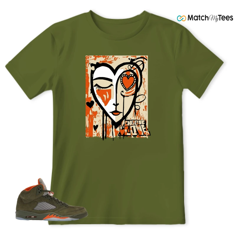 NIKE AIR JORDAN 5 OLIVE SNEAKER Matching Tees t-shirt