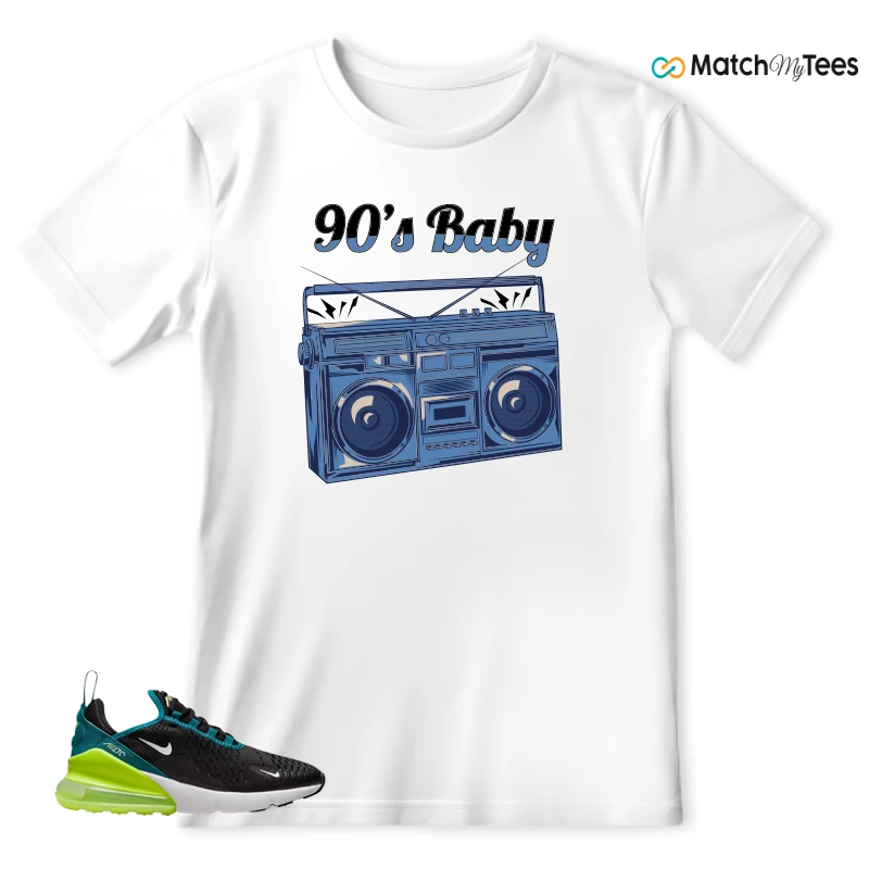 NIKE AIR MAX 270 BLACK BRIGHT SPRUCE BARELY VOLT (GS) SNEAKER Matching Tees t-shirt