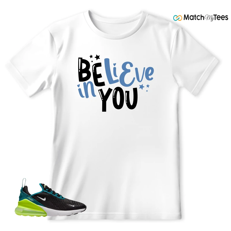 NIKE AIR MAX 270 BLACK BRIGHT SPRUCE BARELY VOLT (GS) SNEAKER Matching Tees t-shirt