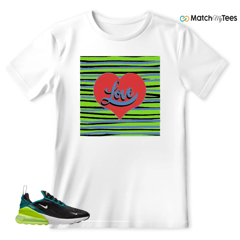 NIKE AIR MAX 270 BLACK BRIGHT SPRUCE BARELY VOLT (GS) SNEAKER Matching Tees t-shirt