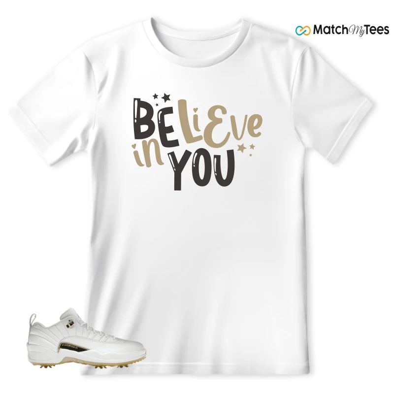 NIKE JORDAN 12 GOLF METALLIC GOLD SNEAKER Matching Tees t-shirt