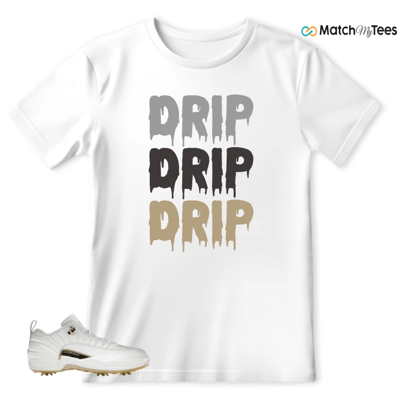 NIKE JORDAN 12 GOLF METALLIC GOLD SNEAKER Matching Tees t-shirt