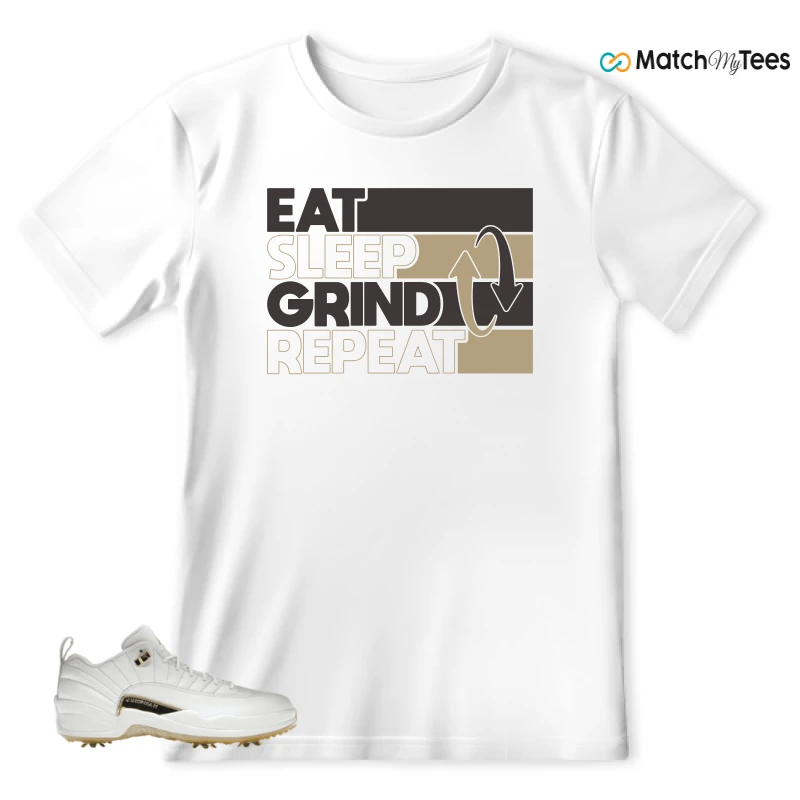 NIKE JORDAN 12 GOLF METALLIC GOLD SNEAKER Matching Tees t-shirt