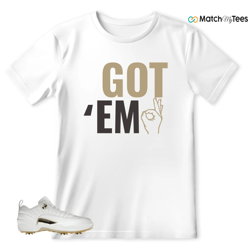 NIKE JORDAN 12 GOLF METALLIC GOLD SNEAKER Matching Tees t-shirt