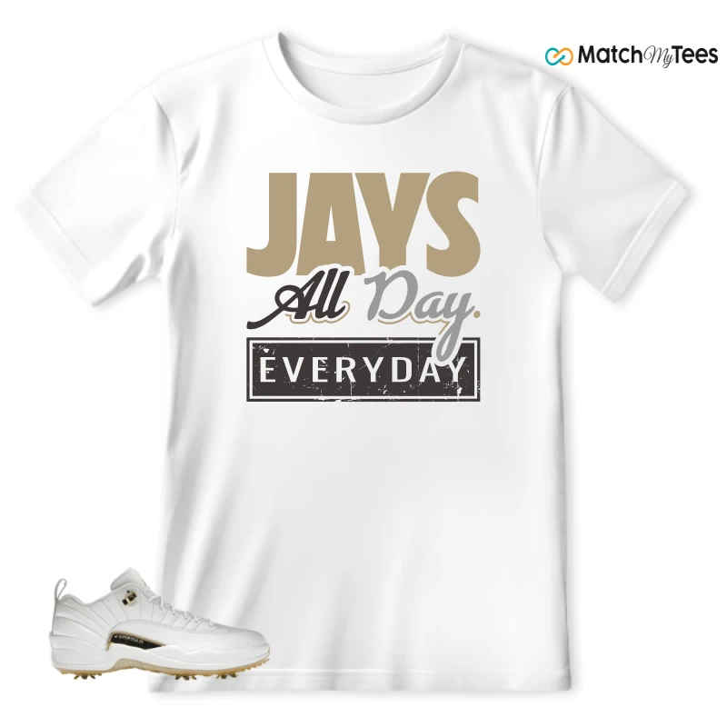 NIKE JORDAN 12 GOLF METALLIC GOLD SNEAKER Matching Tees t-shirt