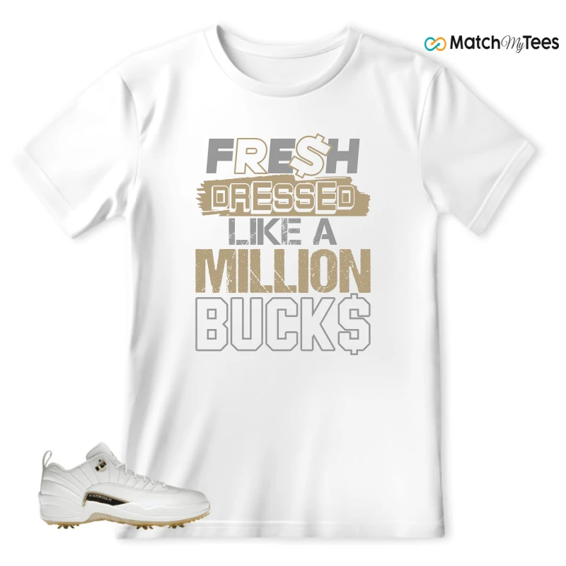 NIKE JORDAN 12 GOLF METALLIC GOLD SNEAKER Matching Tees t-shirt