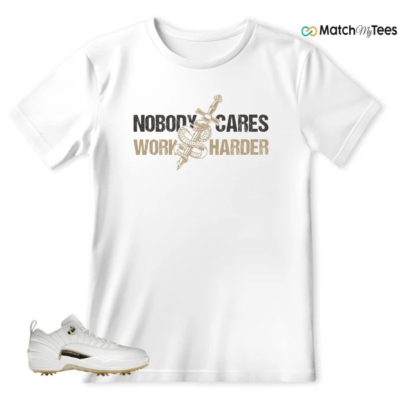 NIKE JORDAN 12 GOLF METALLIC GOLD SNEAKER Matching Tees t-shirt