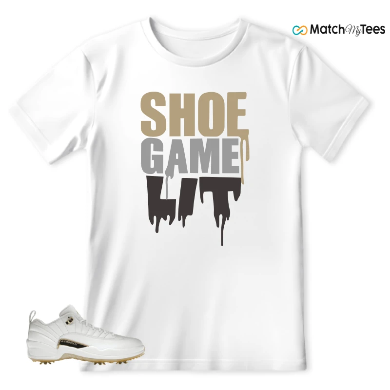 NIKE JORDAN 12 GOLF METALLIC GOLD SNEAKER Matching Tees t-shirt