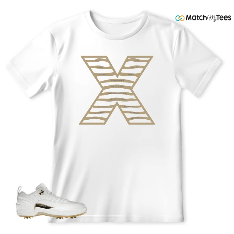 NIKE JORDAN 12 GOLF METALLIC GOLD SNEAKER Matching Tees t-shirt