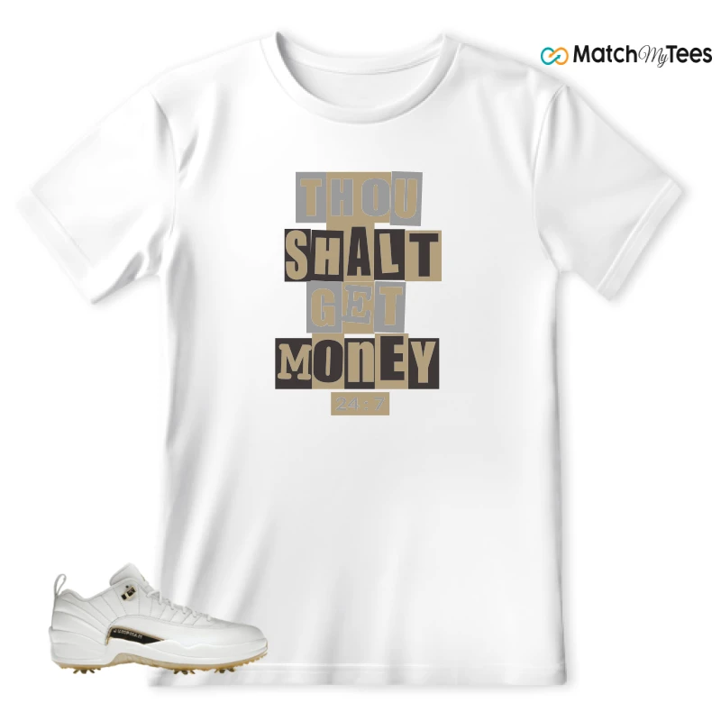 NIKE JORDAN 12 GOLF METALLIC GOLD SNEAKER Matching Tees t-shirt