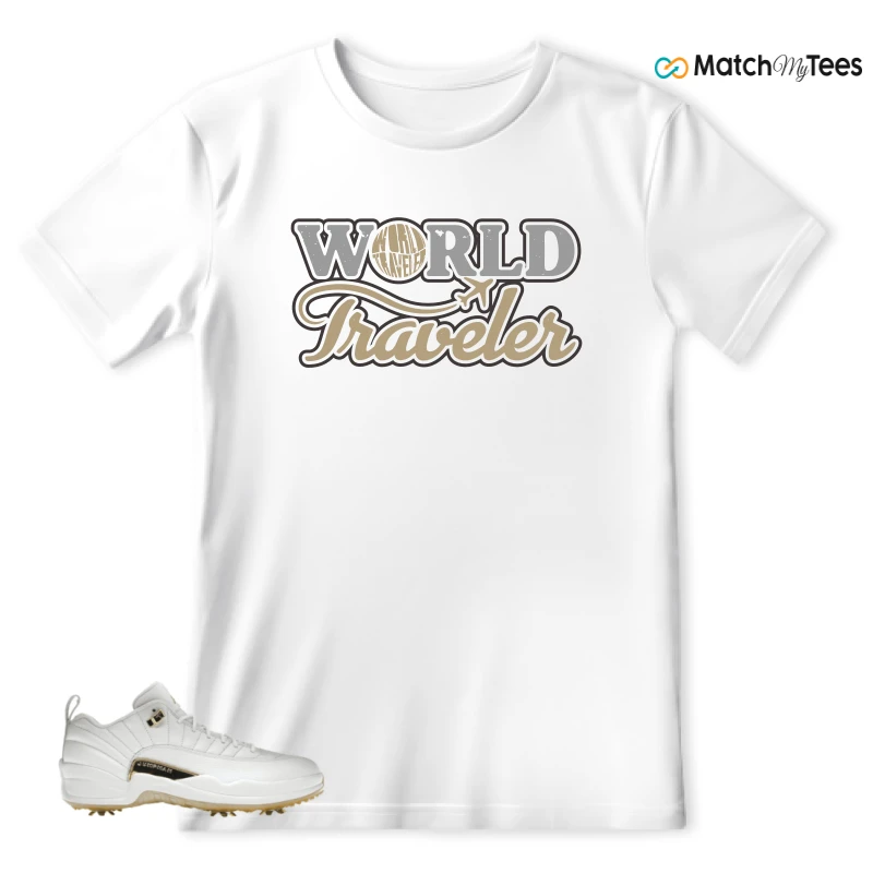 NIKE JORDAN 12 GOLF METALLIC GOLD SNEAKER Matching Tees t-shirt