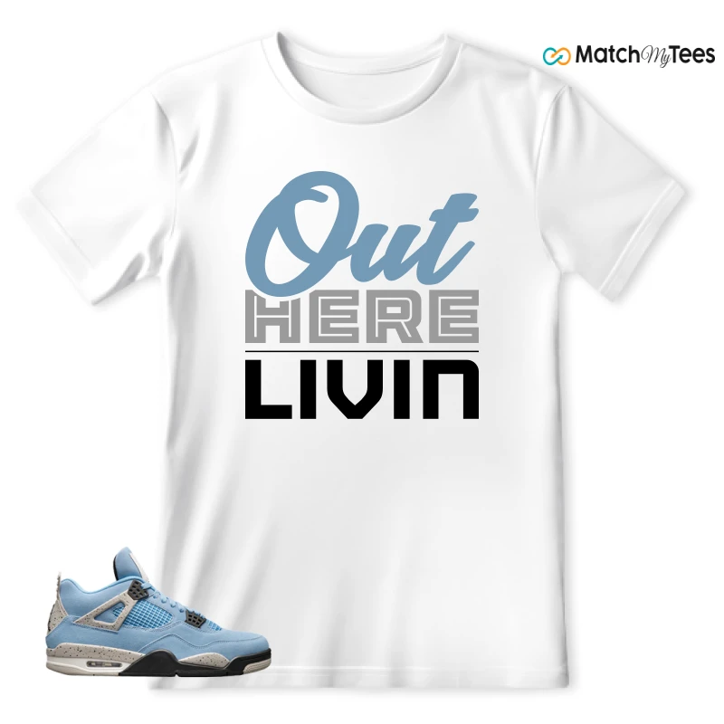 NIKE JORDAN 4 RETRO UNIVERSITY BLUE SNEAKER Matching Tees t-shirt