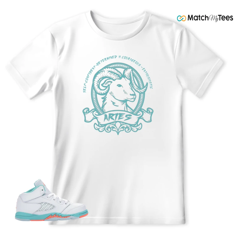 NIKE JORDAN 5 RETRO LIGHT AQUA (TD) SNEAKER Matching Tees T-shirt for Men