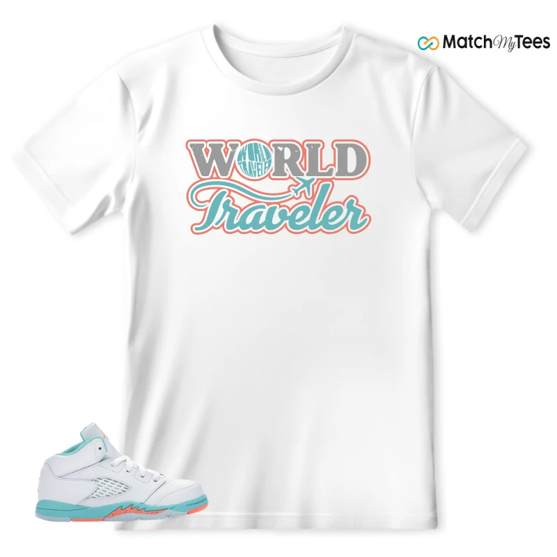 NIKE JORDAN 5 RETRO LIGHT AQUA (TD) SNEAKER Matching Tees t-shirt
