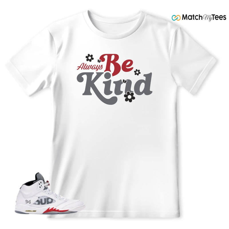 NIKE JORDAN 5 RETRO SUPREME WHITE SNEAKER Matching Tees t-shirt