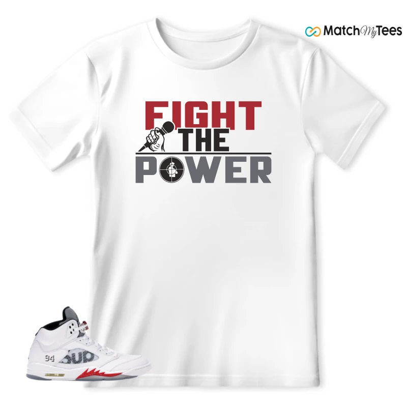 NIKE JORDAN 5 RETRO SUPREME WHITE SNEAKER Matching Tees t-shirt